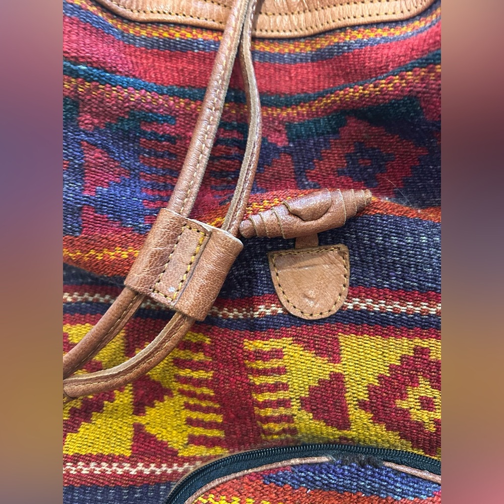 Multicolor Aztec Patterned Leather Backpack - image 5